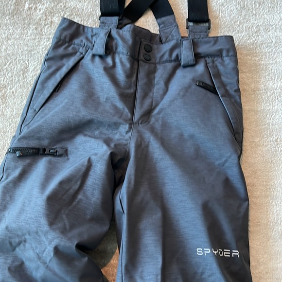 EUC kids boys Spyder snow pants snow bib grey/black size 12/14 - Picture 2 of 8
